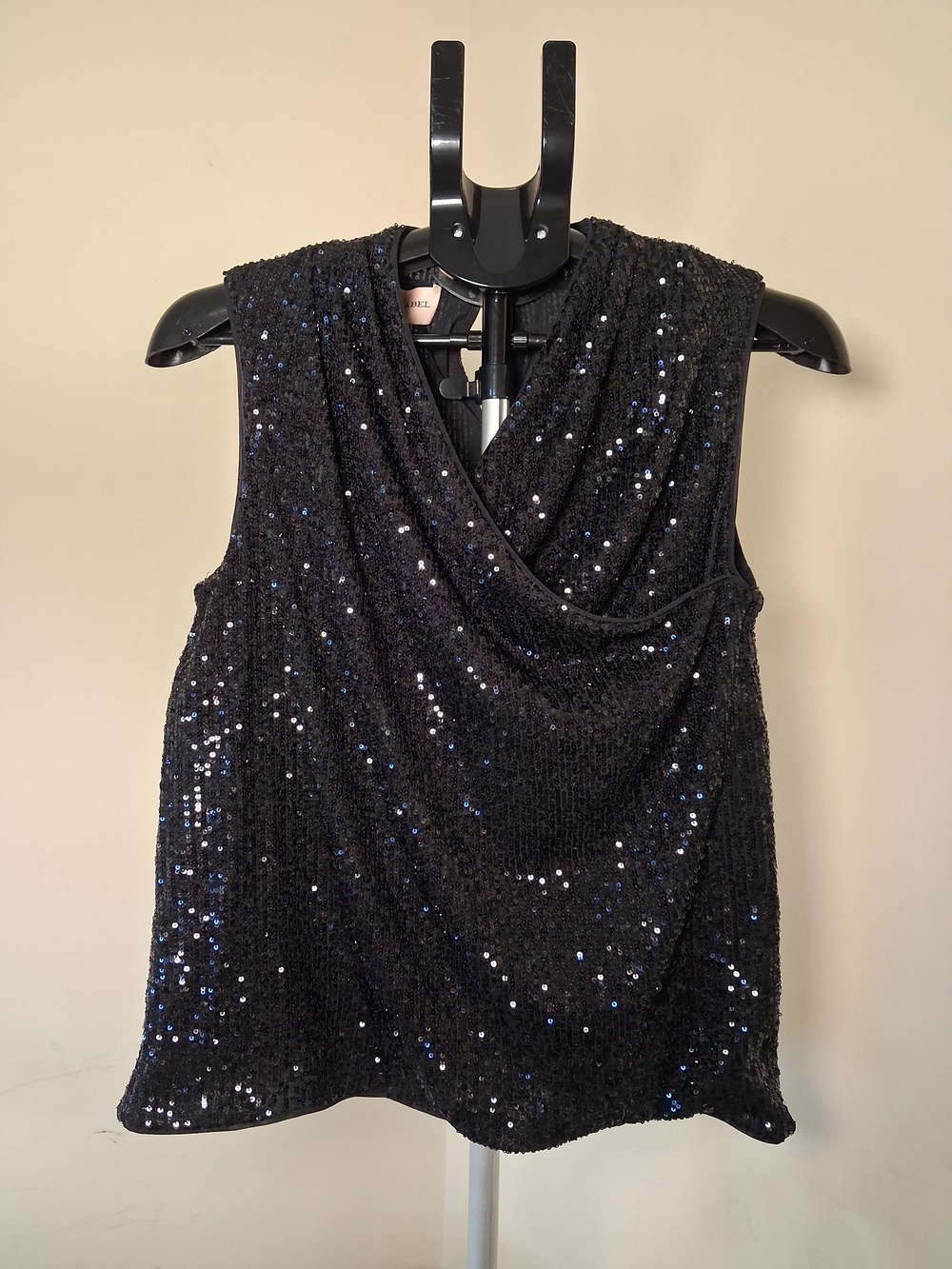 Chico's Black Sequin Sleeveless Top Wrap-Style